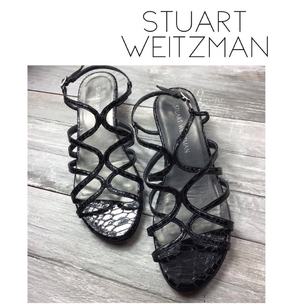 Stuart Weitzman Black Patent Snake Skin Wedges